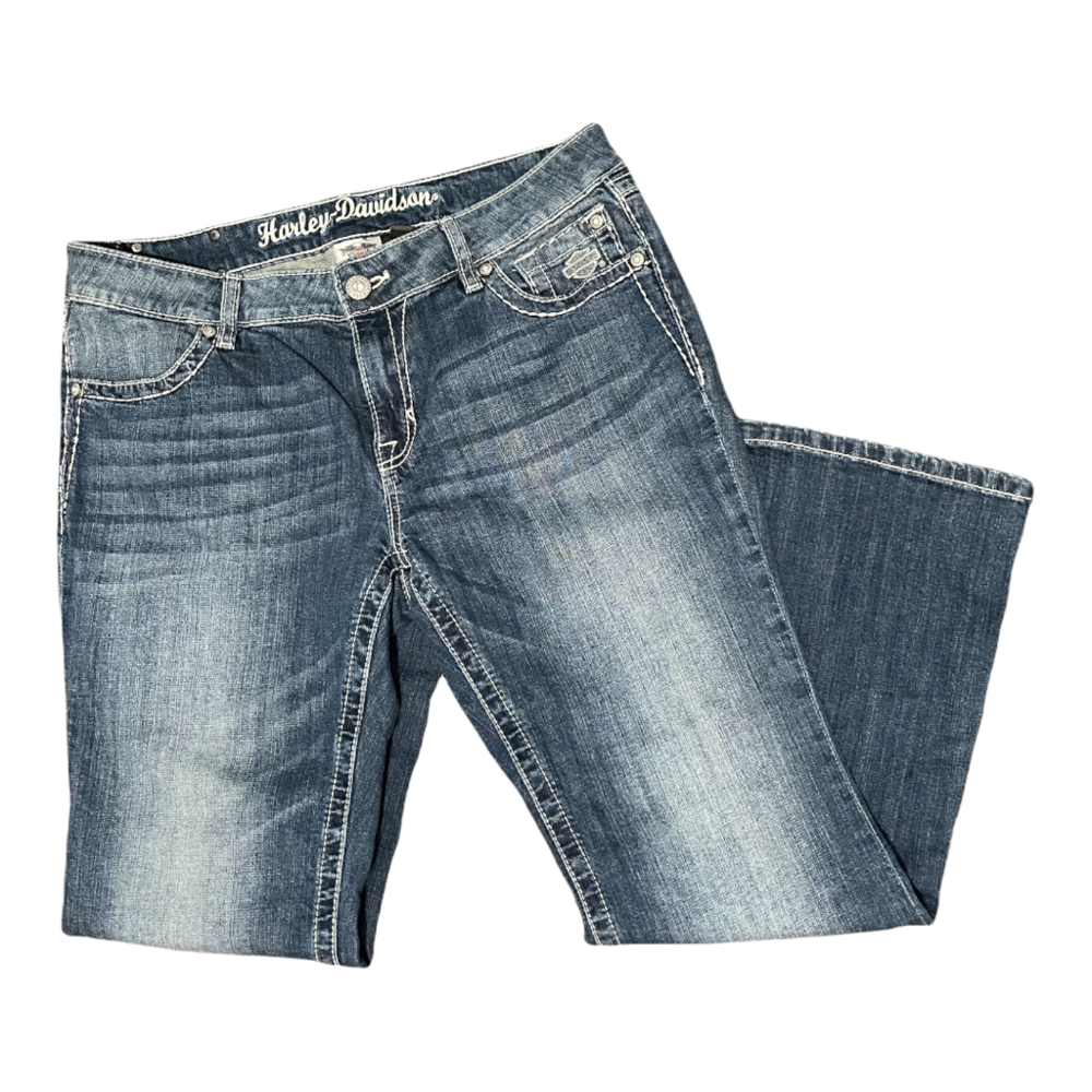 Harley-Davidson Embellished Angel Wing Boot Cut Blue Jeans Distressed 14P